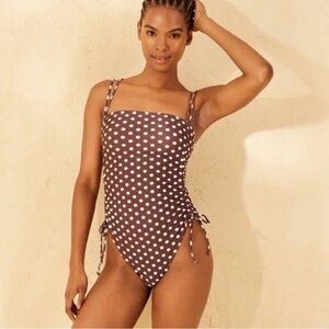 Wild Fable Polka Dots Extra High Leg Cheeky Adjustable Tunneled Side Swimsuit L